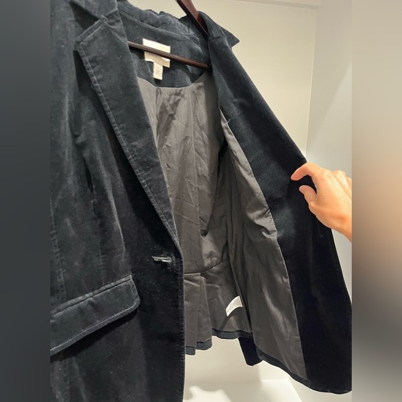 Hinge black one button velvet stretch blazer size medium back box pleats - Picture 4 of 8